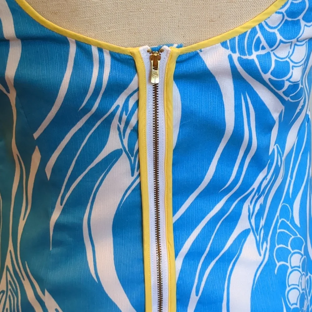 Lilly Pulitzer Delia Shift Resort White, Blue & Yellow Joe Fish Dress size 4 - Picture 3 of 16
